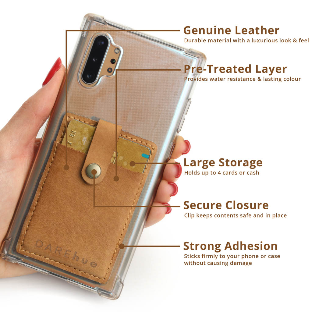 Stick On Phone Card Holder | genuine leather