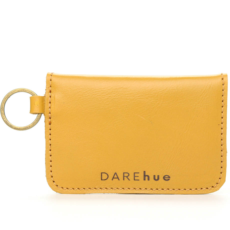 Inspirational Leather Card Holder Keyring | mustard yellow