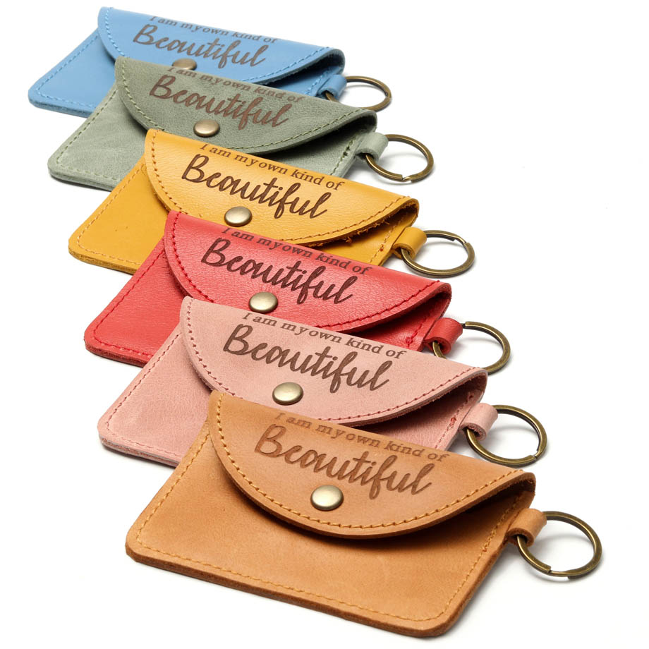 Inspirational Leather Card Holder Keyring | mustard yellow