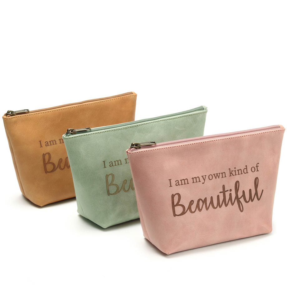 Affirmation Leather Makeup Bag | rose pink