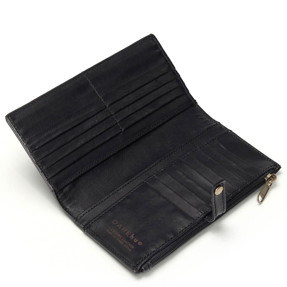 Large Slim Ladies Leather Wallet (17 card slots) | black