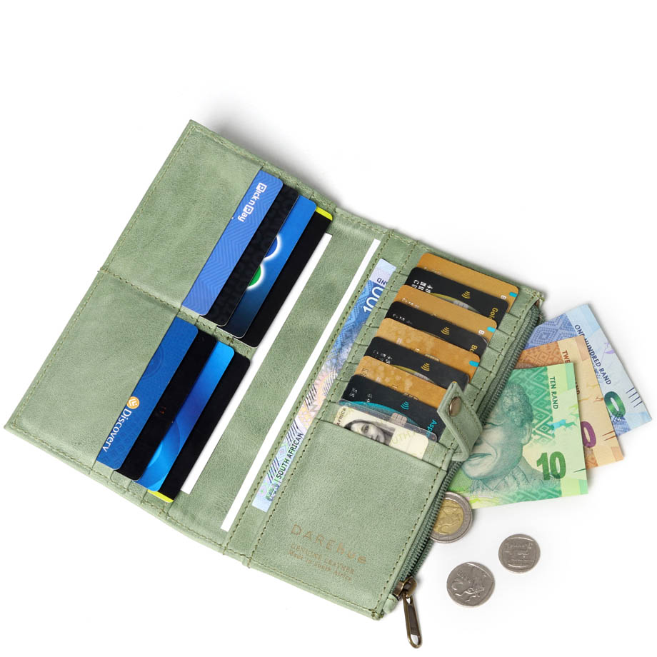 Large Slim Ladies Leather Wallet (17 card slots) | mint green